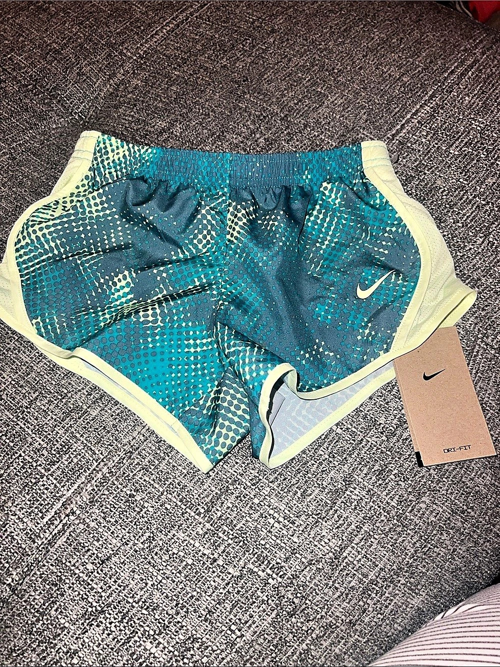 Nike Kids Dri-FIT Pixelated Running Shorts Girls Running Shorts in Blue & Green